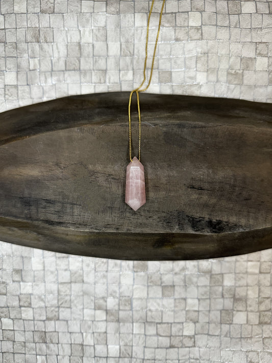 Rose Quartz Hexagon Crystal Point Necklace