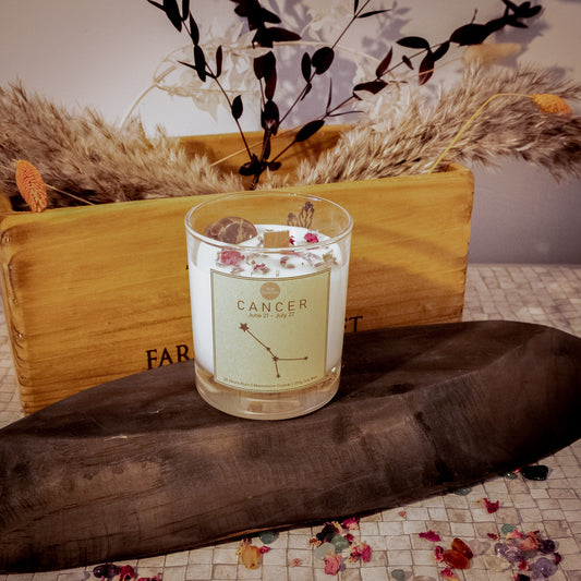 The Zodiac Crystal Candle Collection - Clear Lotti Candle With Wooden Wick - Customisable (200g)