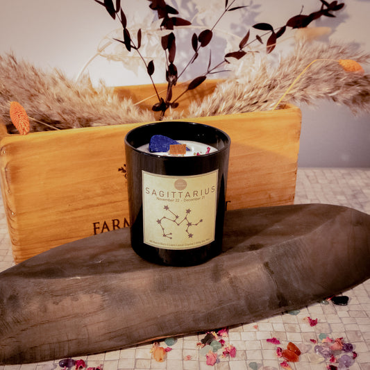 The Zodiac Crystal Candle Collection - Black Lotti Candle With Wooden Wick - Customisable (200g)