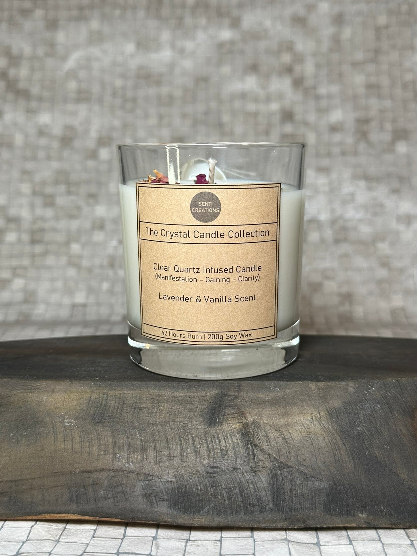 Clear Quartz Infused crystal candle - Lavender & Vanilla Scent (200g)