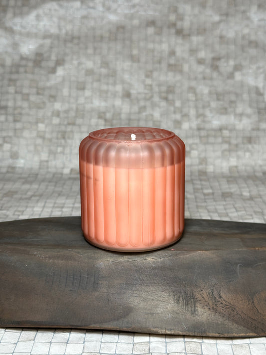 Peach Fluted Glass Crystal Infused Candle With Cotton Wick - Customisable (200g)