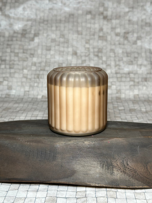 Brown Fluted Glass Crystal Infused Candle With Cotton Wick - Customisable (200g)